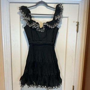 NWOT Zimmermann Black Eyelet Trim Ruffled Women's Mini Dress, Size AU 2 = M